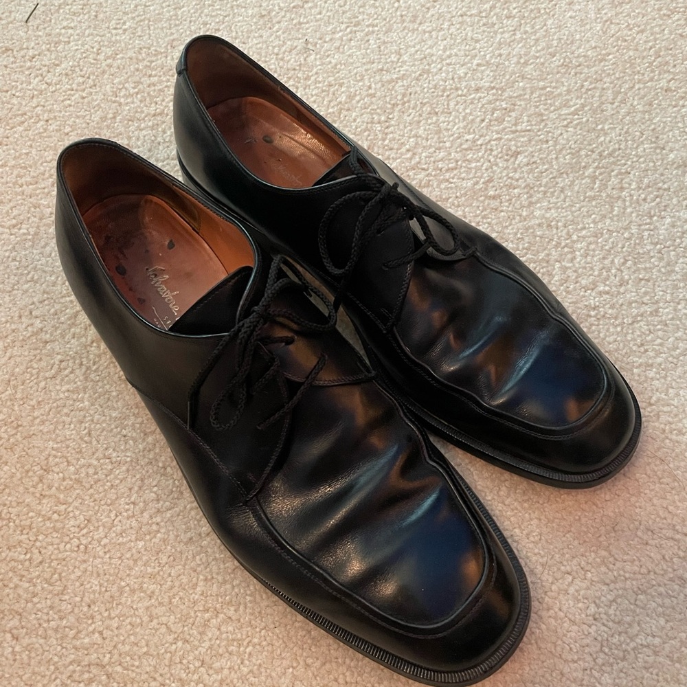 Salvatore Ferragamo Black Leather Men's Derbys
